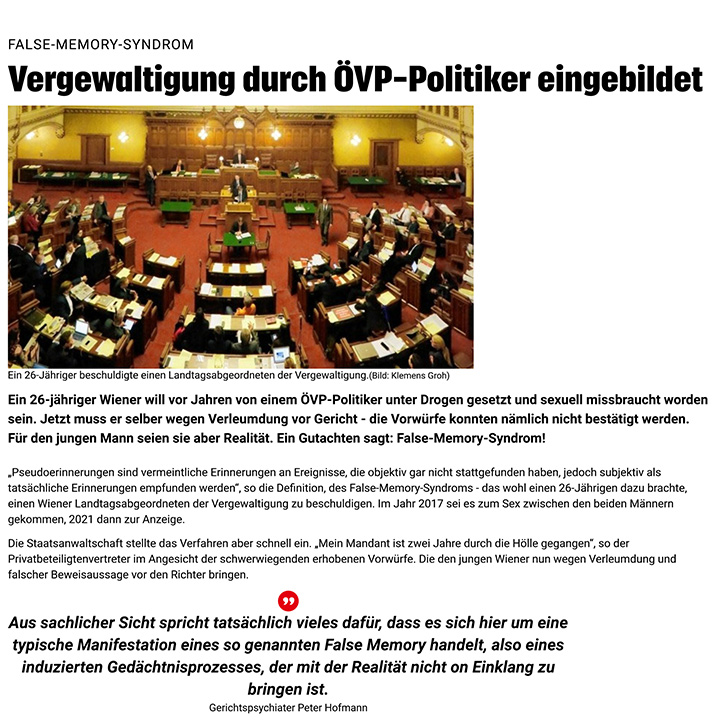 Vergewaltigung durch ÖVP-Politiker eingebildet
